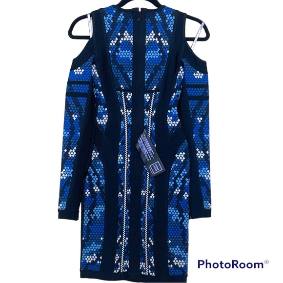RARE HERVE LEGER BLACK/BLUE ICONIC DRESS NEW - Picture 5 of 7